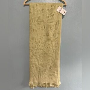 Knit Throw Blanket Light Green Cotton Blend Floral Pattern